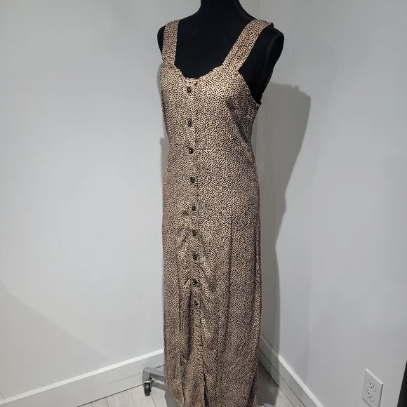 Dex Women's Sweetheart Neckline Leopard Buttoned Maxi Dress Small Brown Black - Picture 3 of 11